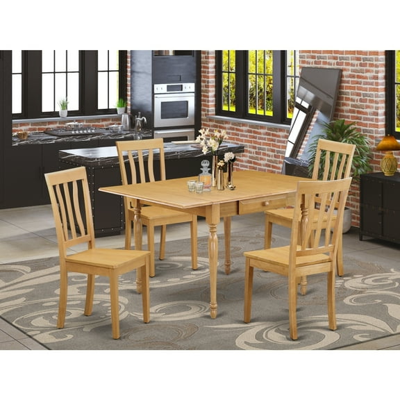 Modern 5 Piece Dining Set - Wood Table & 4 Chairs - Drop Leaf Table - Oak Finish