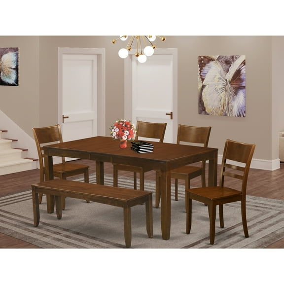 Island Oasis Dining Set - Table & Bench with 4 Chairs - 54"/66" Extendable Table