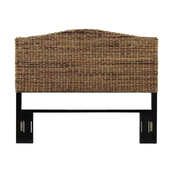 HomeStock Island Oasis Headboard with Banana Leaf Weave, Arched headboard, Matte Black Finished Feet, Easy Assemble, Bed Frame Mountable, Arched Headboard-Size:Queen