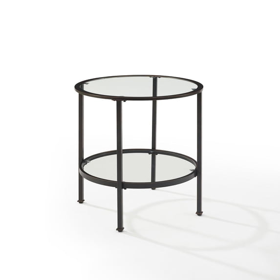 HomeStock Island Oasis Round End Table, Tempered Glass, Portable, Leg Base - 24"D x 24"W x 24.13"H, Tiered Shelving Storage, Mid-Century Modern Design, Versatile End Table, Living Room Tables-Color:Oi