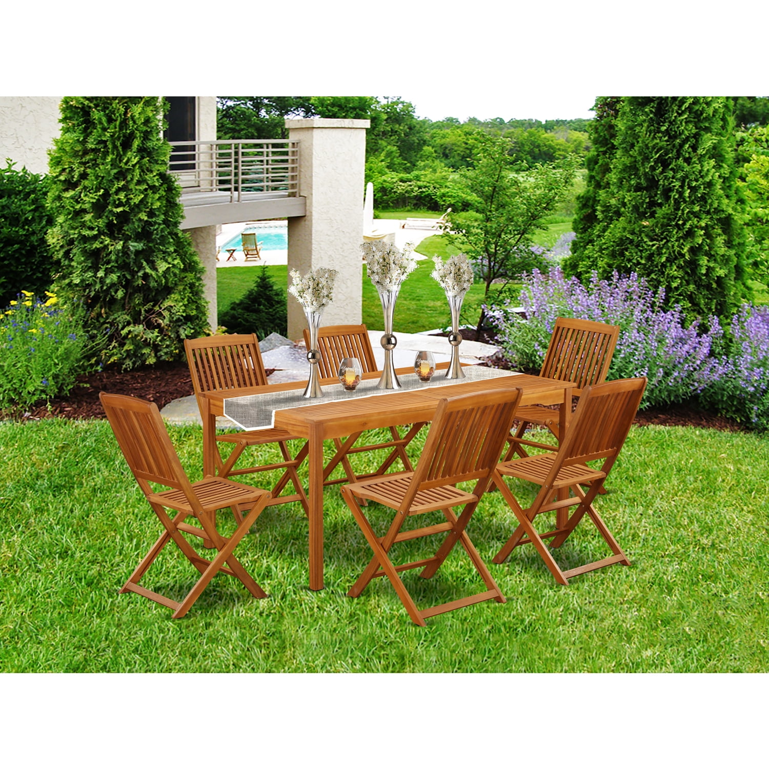 Outdoor Patio Dining Set Piece Acacia Wood Table Chairs