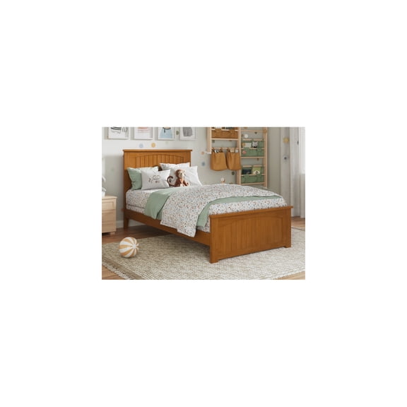 Twin Bed with Footboard - Light Toffee Cottage Style Wood Frame & USB Charger