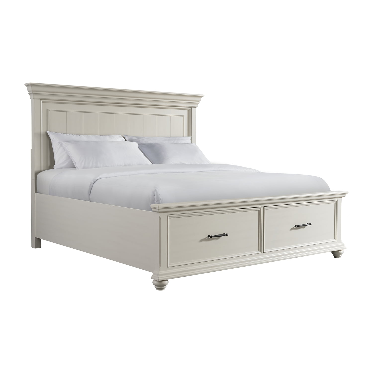 White King Transitional Wood Storage Bed with Headboard and Drawers