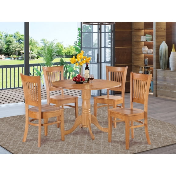 HomeStock Kitchen Victorian Virtue Round Dining Table Set Includes a Round Wooden Table with Dropleaf and 4 Dining Room Chairs,- 29 x 42 x 42 inches