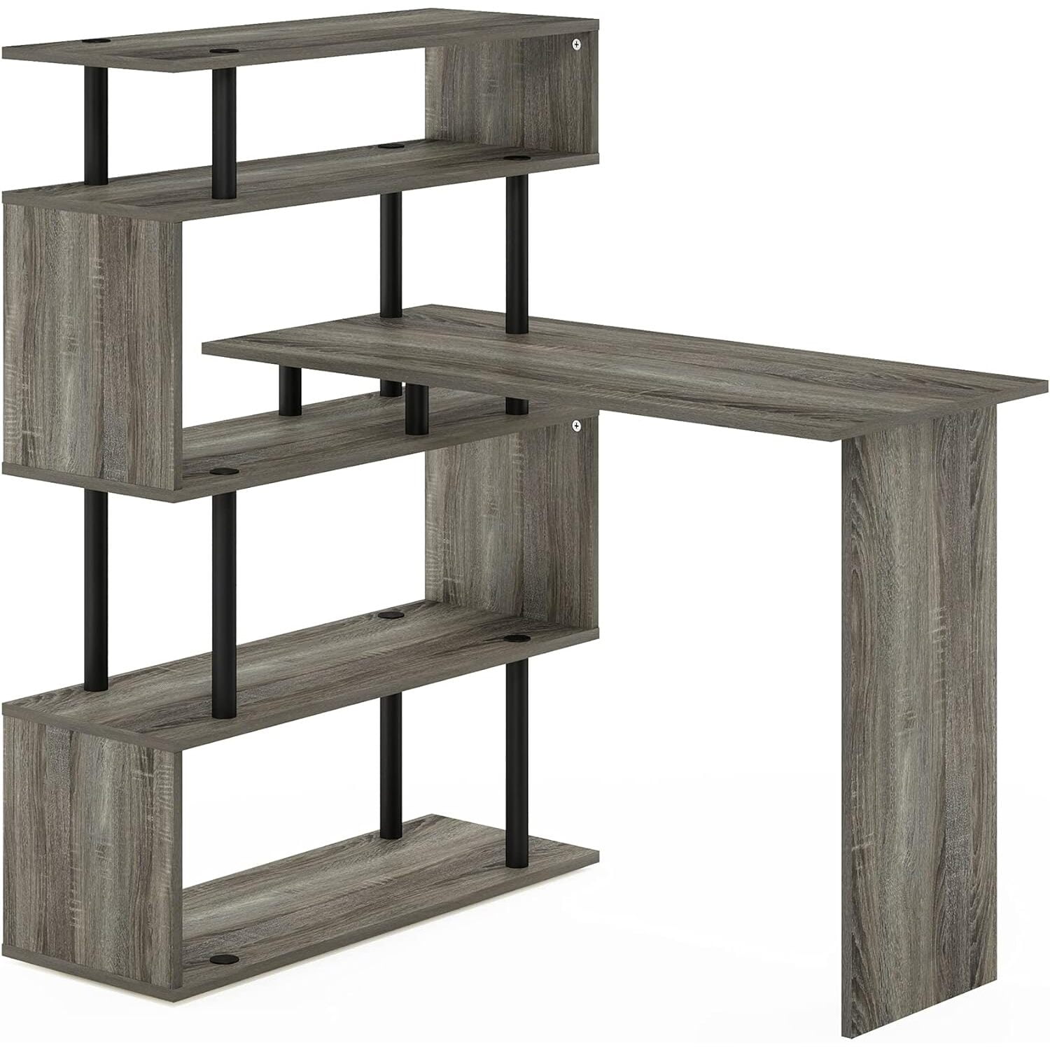 French Oak and Black Wood L-Shape Corner Computer Desk