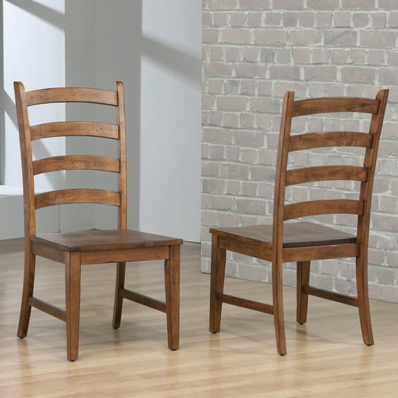 Ladder Back Dining Chairs - Set of 2 - Rustic Farmhouse Style - Amish Brown Finish