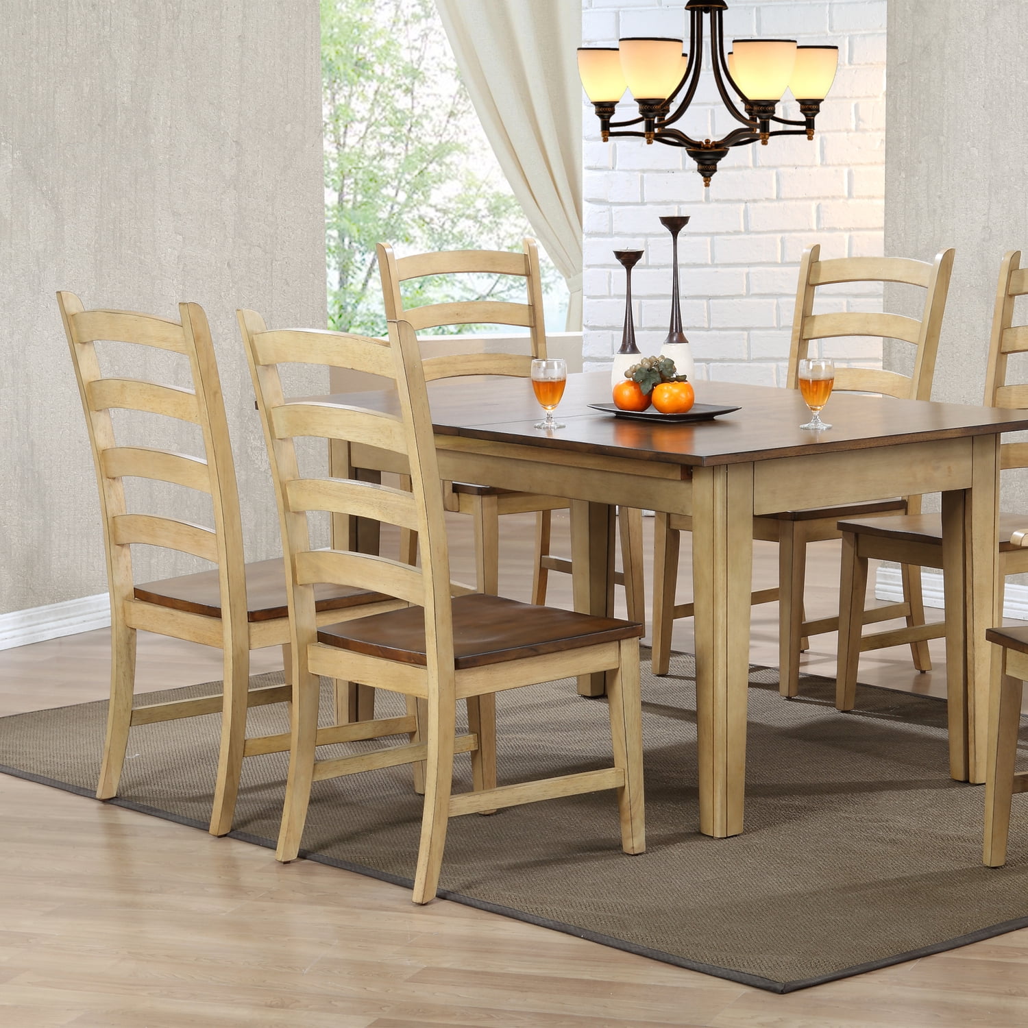 Pecan and Wheat Solid Wood Ladder Back Side Chair Set