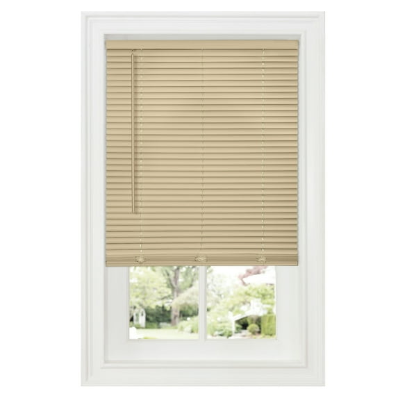 HomeStock Lakefront Luxury 1" Room Darkening Mini Blind 35"x64" - Latte Color, Cordless, Durable PVC, Pet Safe, Ideal for Light Control and Privacy