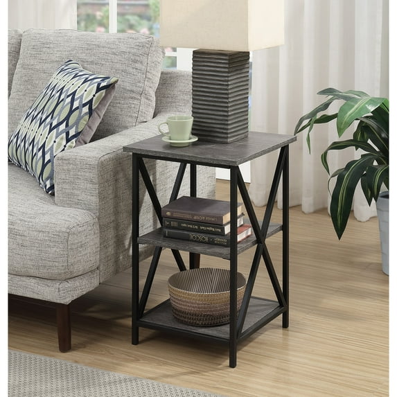 HomeStock Lakefront Luxury 3 Tier End Table , Cross frame design , Available in multiple finishes , Top, middle, and bottom shelves , 15.75" L x 15.75" W x 24" H.