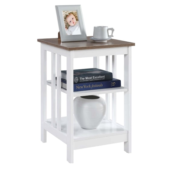 HomeStock Farmhouse Fresh End Table, Driftwood/White Finish, 15.75"L x 15.75"W x 23.75"H, Functional 3-Tier Shelving for Any Room