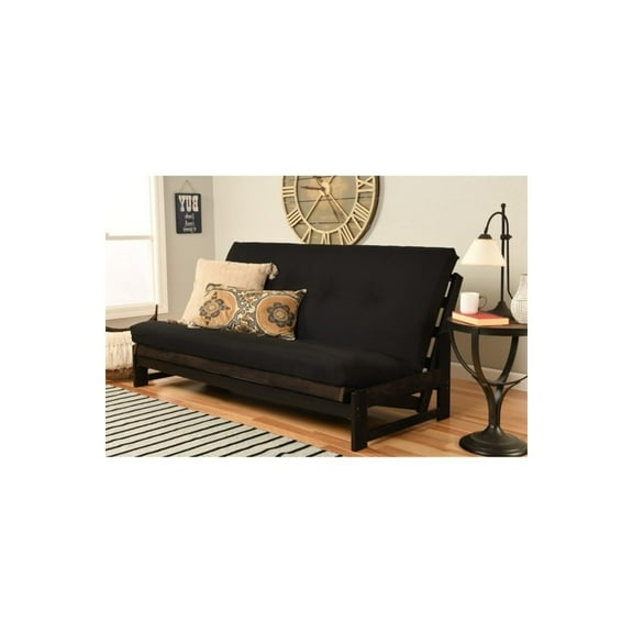 HomeStock Lakefront Luxury Full Size Futon Frame Set in Reclaimed Mocha Finish, Futon Frame with Mattress, Straight Arm, Versatile and Convertible Design Futon Frame for All Spaces-Color:Twill Black