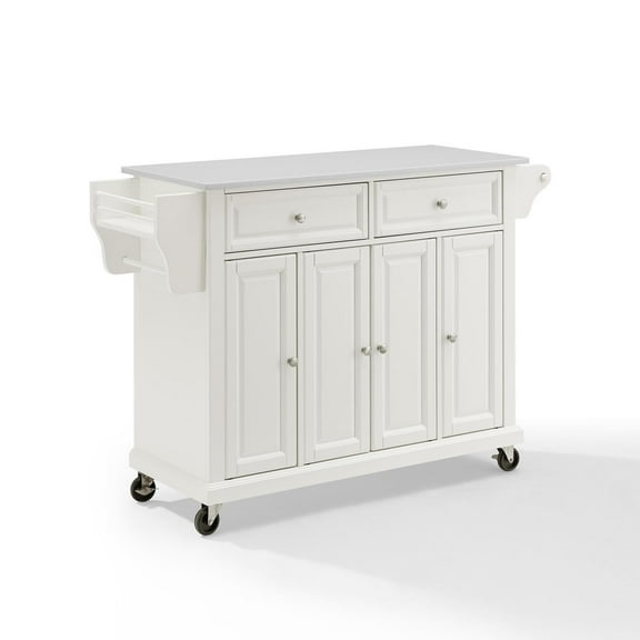 Kitchen Cart with Stone Top - Mobile Kitchen Island & Storage Cart - White Granite & White Finish