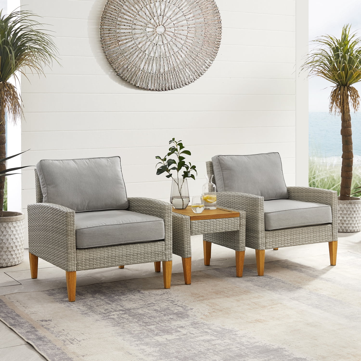 HomeStock Lakefront Luxury Outdoor Wicker 3-Piece Chair Set (Side Table ...