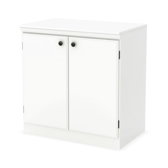 HomeStock Lakefront Luxury Small 2-Door Storage Cabinet - 19.38"D x 32.88"W x 32.5"H, Pure White Finish with Doors, Metal Handles in Black