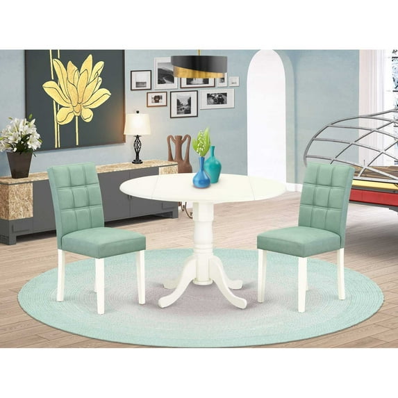 HomeStock Lakeside Living 3 Piece Dining Set Consist Of A Round Kitchen Table With DropLeaf And 2 Chairs, Linen White / Willow Green, Wood - 42" x 42" x 30"