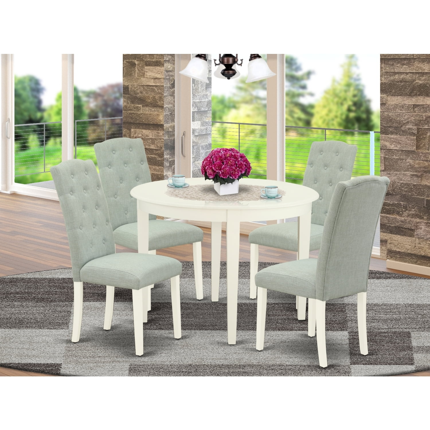 Linen White Drop Leaf Dining Set with Baby Blue Chairs
