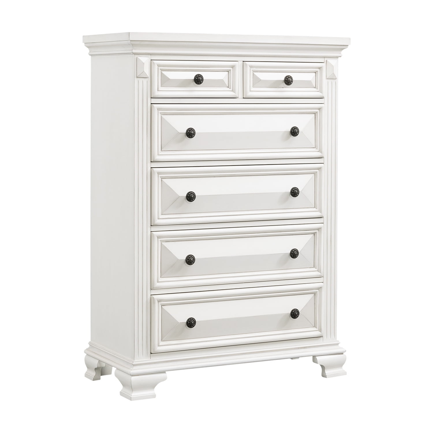 Trent White Transitional 6-Drawer Vertical Chest with Felt Lining