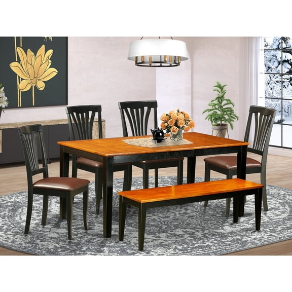 6 Piece Dining Set - Rectangle Table, 4 Chairs, Bench - Kitchen Dinette Set