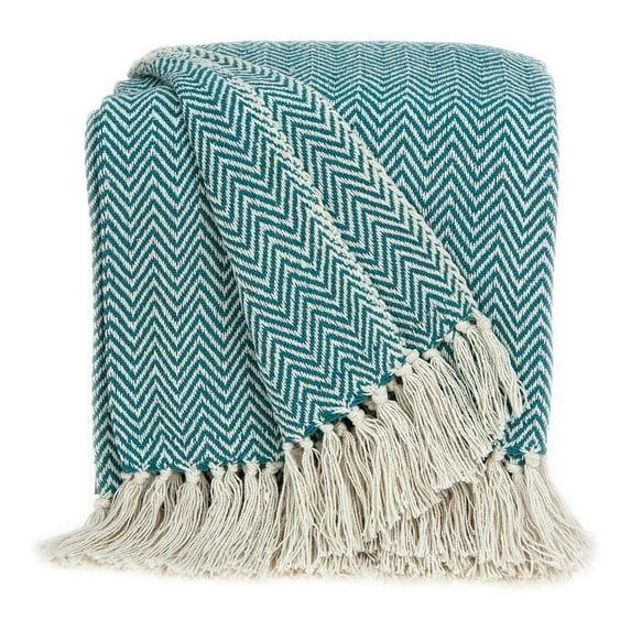 HomeStock Lakeside Living Transitional Design Handloomed 52" x 67" Cotton Throw Blanket, Cozy Throw Blanket for All Living Spaces-Color:Blue