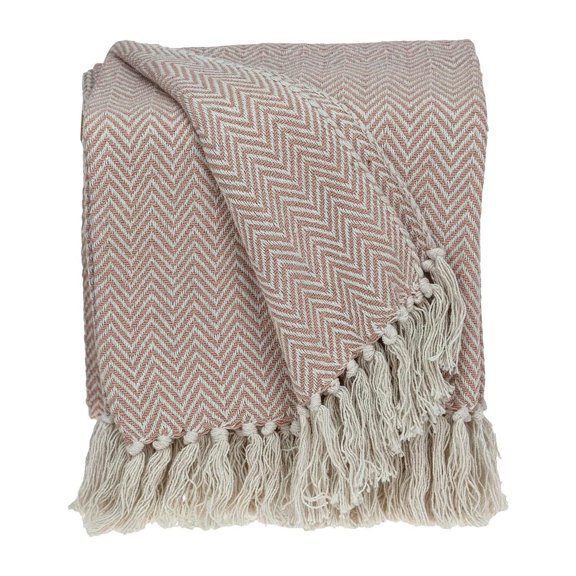HomeStock Lakeside Living Transitional Design Handloomed 52" x 67" Cotton Throw Blanket, Cozy Throw Blanket for All Living Spaces-Color:Pink