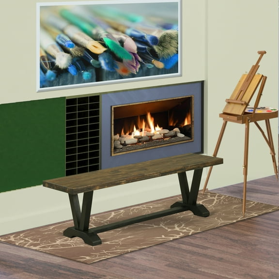 Dining Bench - V Style Bench, Black Legs, Espresso Top - 60 Inch Kitchen Seating