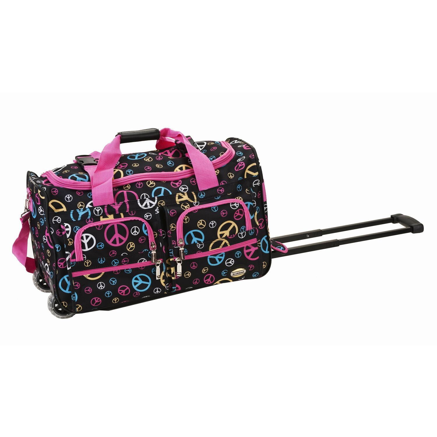 HomeStock City Sleek 22" Rolling Duffle Bag, Lightweight, Durable Travel Luggage with Wheels, 22"L x 12"W x 11"H, Stylish & Easy to Maneuver-Color:Peace
