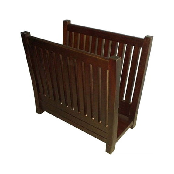 HomeStock City Sleek Traditional Solid Mahogany Wood Magazine Rack in Dark Brown, 15"H x 15.75"W x 10"D