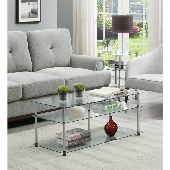 3 Tier Coffee Table - Modern Display Table for Living Room - Elegant Black Glass Shelves - Home Accent Furniture