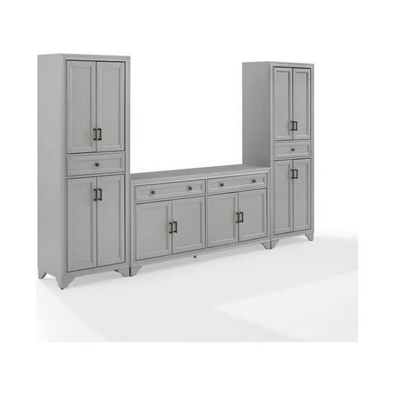 HomeStock Medieval Majesty Traditional Cabinet Style 3 Piece Sideboard And Pantry Set Distressed - Sideboard & 2 Pantries with Adjustible Feature and Two Doors, 15"D x 108.5"W x 67.75"H-Color:Gray