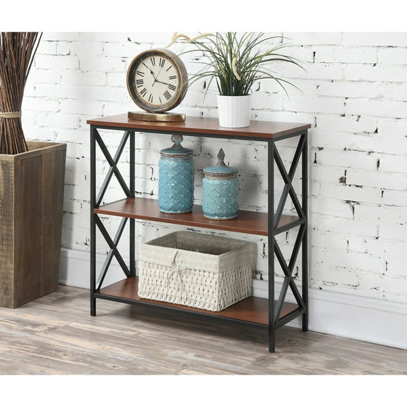 HomeStock Lakefront Luxury Bookcase - Spacious Tiers for Books and Collectible, Stylish Addition for Home or Office, Ideal for Displaying Books and Decor-Color:Black & Cherry,Size:3 Tier