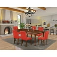 thumbnail image 1 of Medieval Dining Set 7Pc Rectangle Table & 6 Chairs - Firebrick Red PU Leather - 60x78 Inch Table, 1 of 5