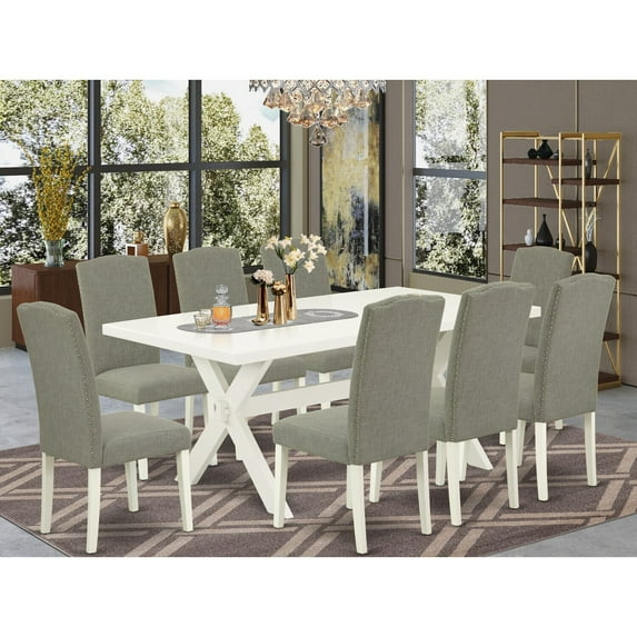 Rectangular Dining Table Set with 8 Chairs - Solid Wood Dining Room TableParson Chairs
