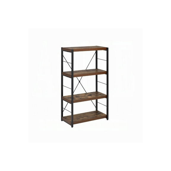 HomeStock Medieval Majesty Bookshelf, Weathered Oak, 44"H x 23.5"W x 11"L, Sturdy Metal Frame with 4 Fixed Shelves for Storage