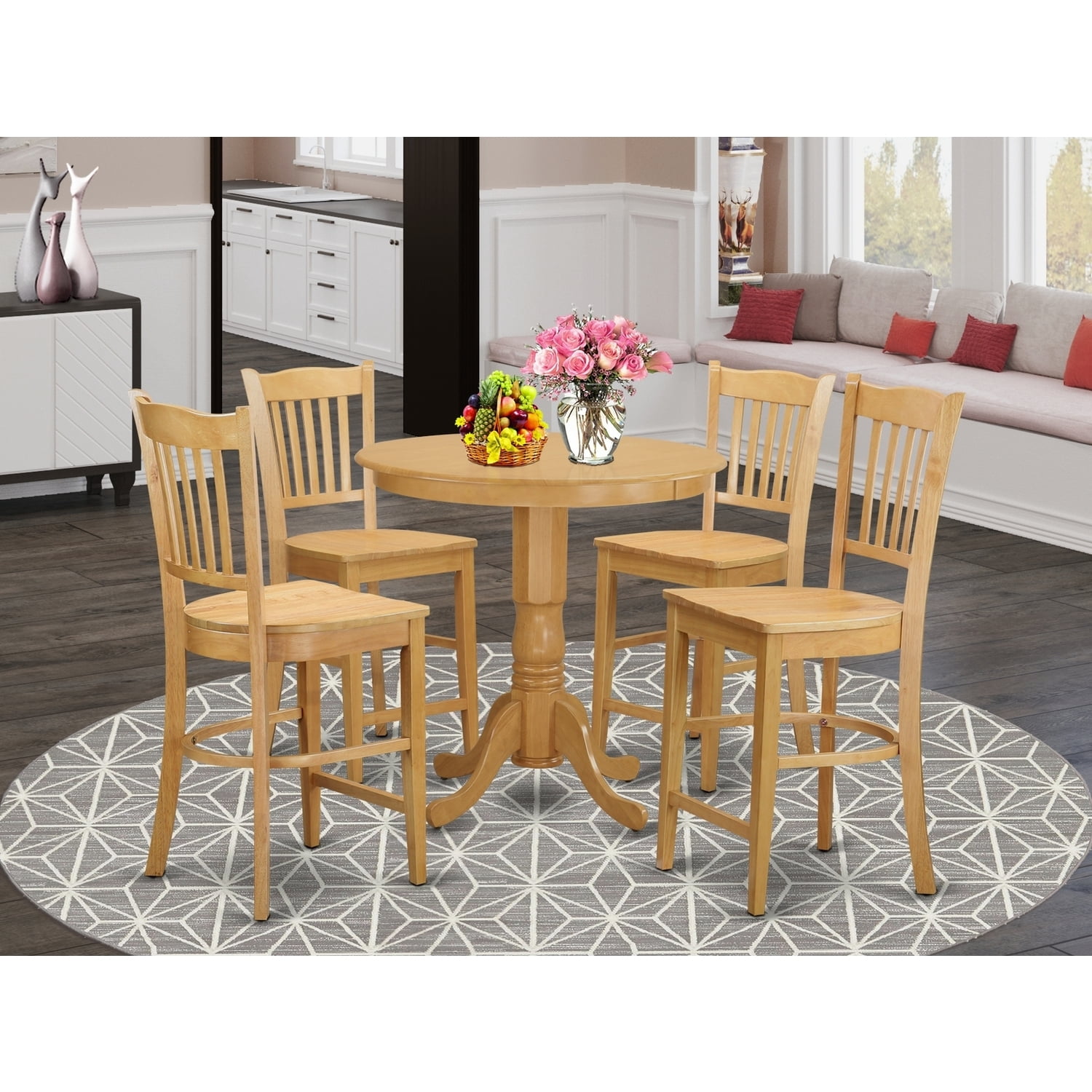 Counter Height Dining Set - Pub Table & Chairs - 5 Piece Wood Set ...
