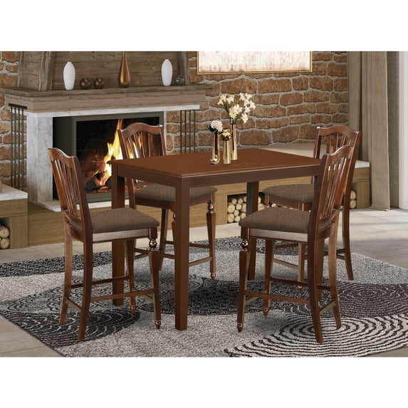 Counter Height Dining Set - 5 Piece Mahogany Table & Chairs - 30x48 Inch Dinette Set