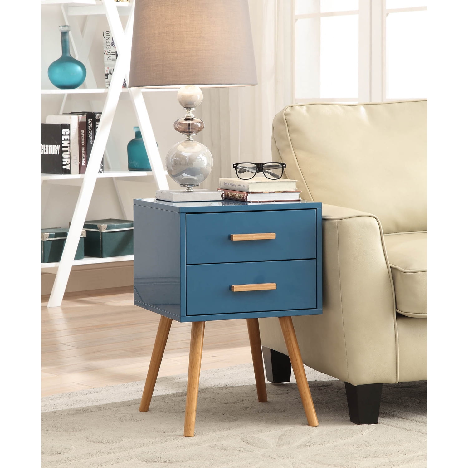 Oslo Blue 16'' Square Wood End Table with Storage