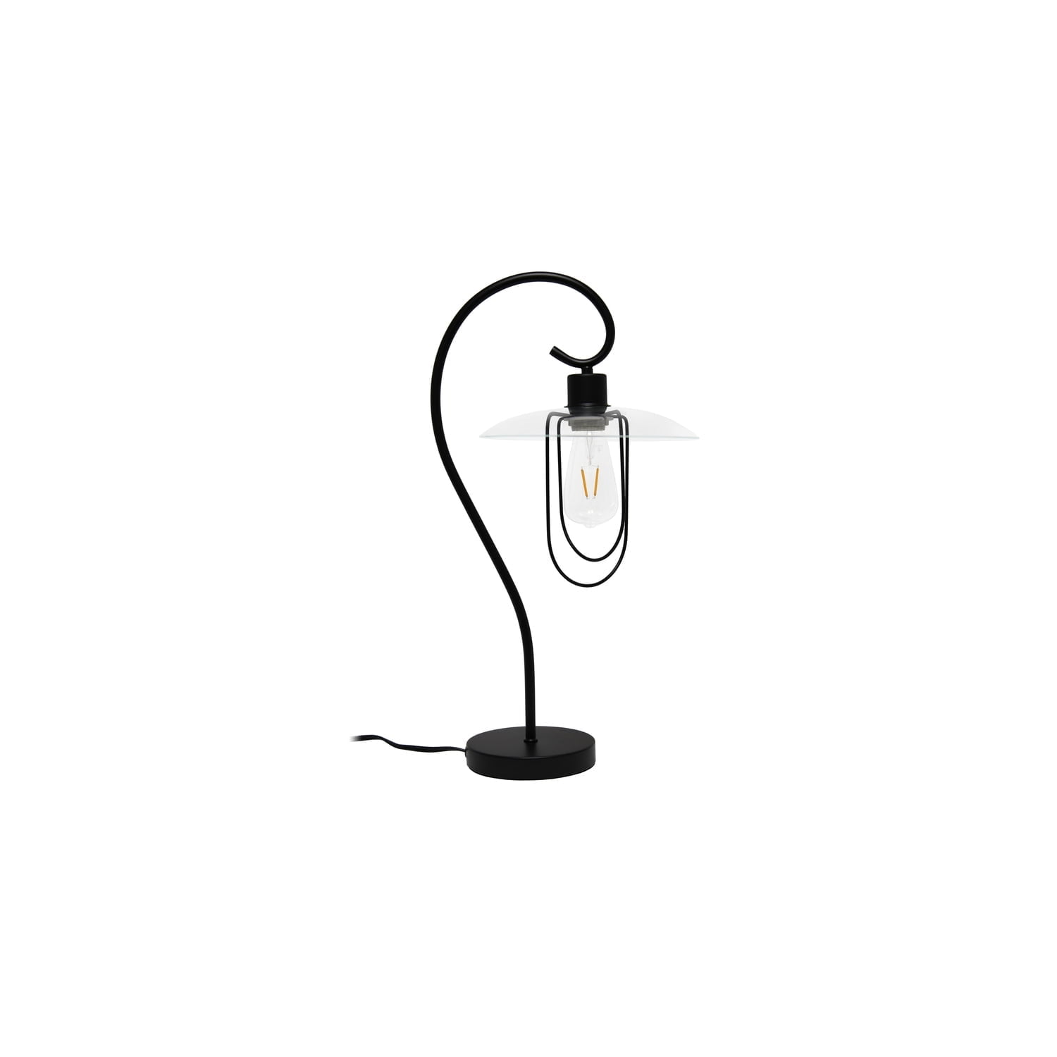 Black Iron Bedside Table Lamp with Clear Glass Shade