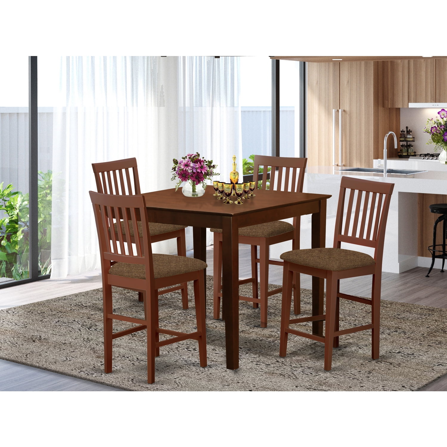 Counter Height Dining Set - 5 Piece Square Table & Chairs - Modern ...