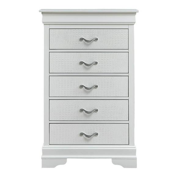 HomeStock Medieval Moods 5-Drawer Chest in Silver Champagne Finish - 31" x 16" x 48", Wood Veneers, Fully Assembled, Elegant and Functional Storage