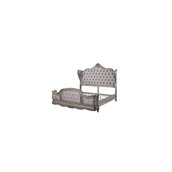 HomeStock Medieval Moods Queen Bed in Velvet & Antique Platinum Finish