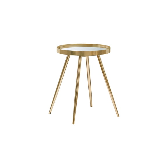 Gold Round End Table - Mid-Century Modern Accent Table with Mirrored Top & Tapered Legs