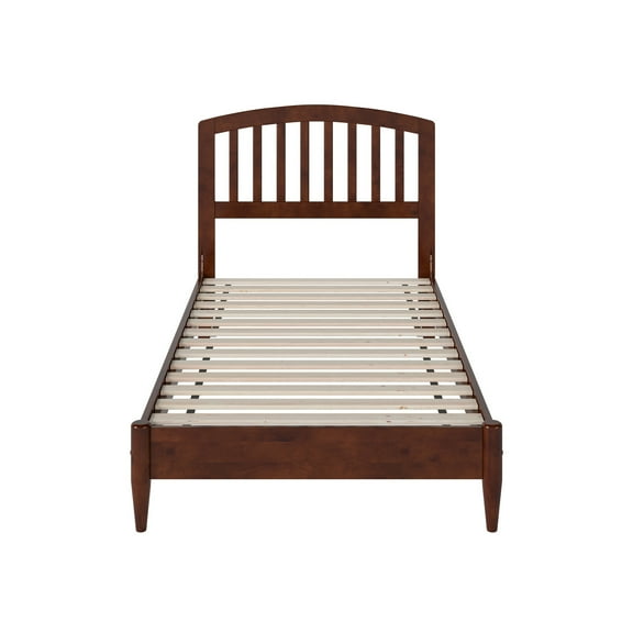 HomeStock Medieval Moods Twin Solid Wood Low Profile Platform Bed in Walnut, 78.25"L x 42.6"W x 41.54"H, Includes Surface Mount Turbo Charger, 6-Foot Cord