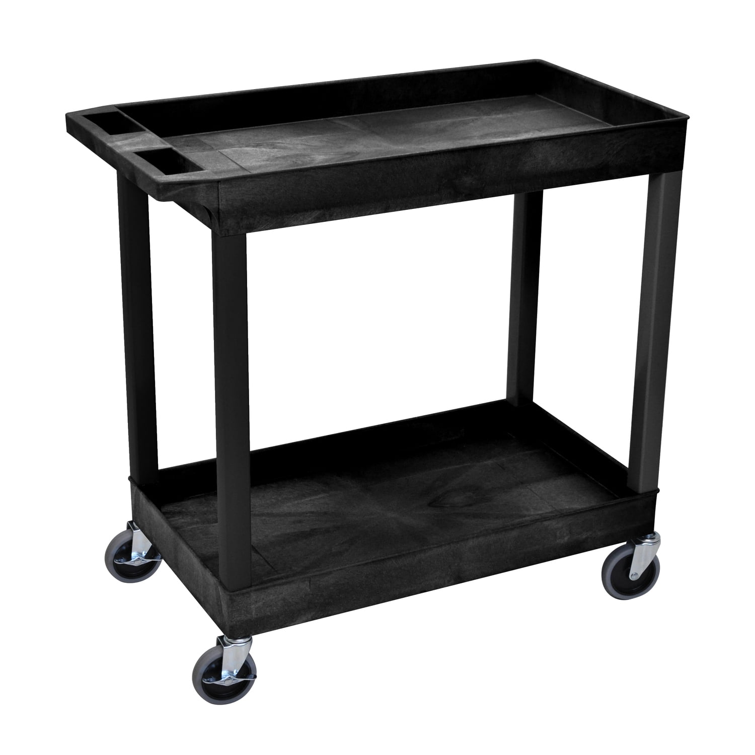 Black High-Density Polyethylene 2-Shelf Utility Trolley with Push Handle