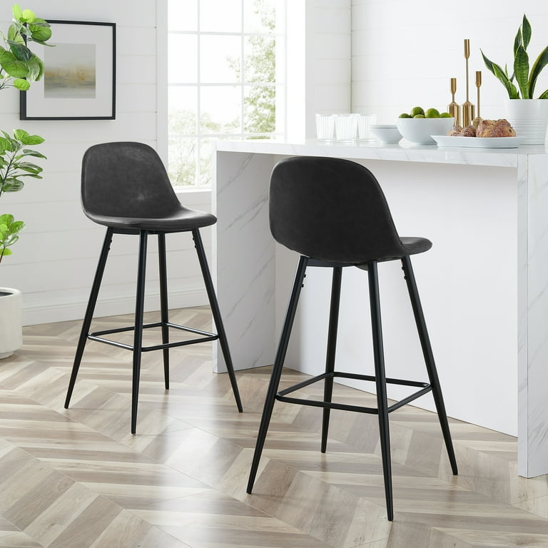 Modern Bar Stools (2-Pack) Faux Leather Counter Height Seating