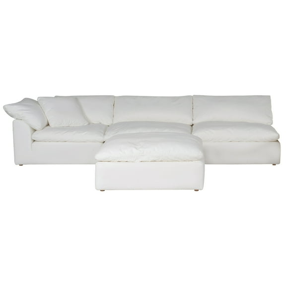 Modular Sectional Sofa, Deep Seating Chaise Lounge Couch, Slipcovered L-Shape Sofa, White