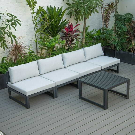Patio Furniture Set Outdoor 5 Piece Sectional Chairs & Coffee Table - Black Aluminum