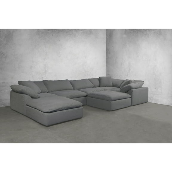 Modular Sectional Sofa, Deep Seating U-Shaped Couch, Washable Performance Fabric, Gray Lounge Sofa