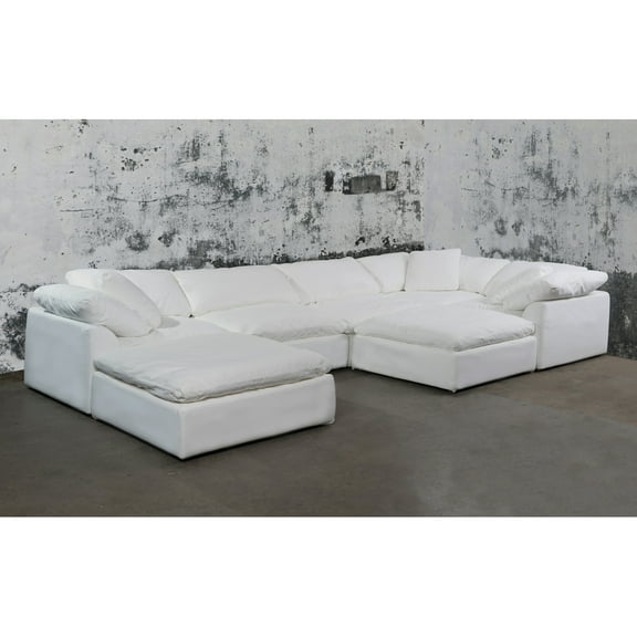 Modular Sectional Sofa, Deep Seating U-Shaped Couch, Washable Performance Fabric, White Living Room Furniture