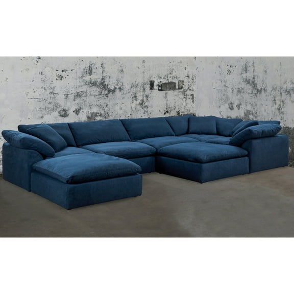 Modular Sectional Sofa, Deep Seating U-Shaped Couch, Washable Performance Fabric, Navy Blue, 7 Piece