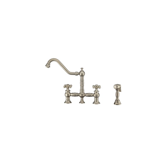 HomeStock Mediterranean Magic Bridge Faucet with Long Traditional Swivel Spout, Cross Handles and Solid Brass Side Spray
